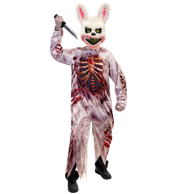 Zombie konijn jumpsuit voor jongens van de zijkant met gerafelde broekzomen en scheurprints