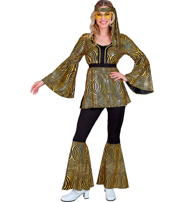 70s disco kostuum goud Babette dames - jaren 70 outfit met gouden golven voor disco