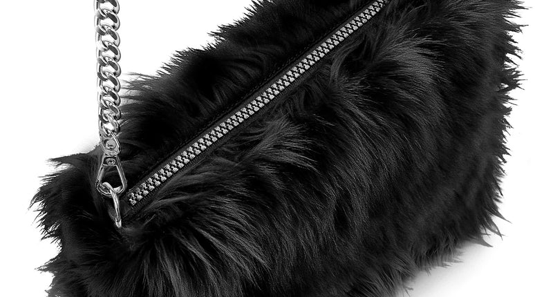 Handtas lang pluche zwart voor dames vooraanzicht – verkleedkleding