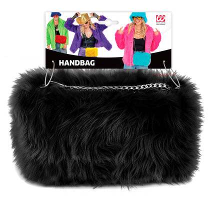 Handtas lang pluche zwart voor dames zijaanzicht – verkleedkleding