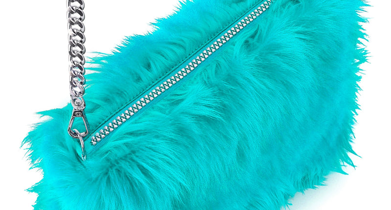 Handtas lang pluche azuurblauw voor dames vooraanzicht – verkleedkleding