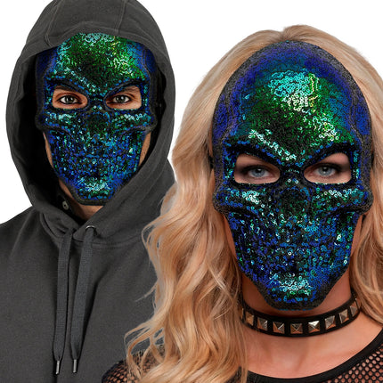 Schedel masker pailletten achterkant – maskers