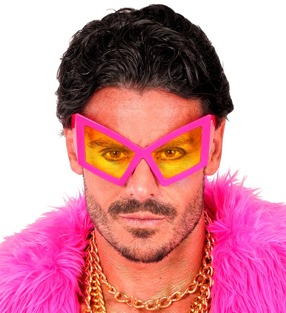 Bril oversized neon roze close-up – brillen