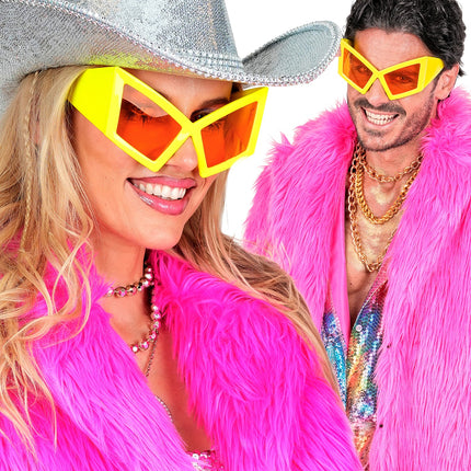 Bril oversized neon geel detailopname – brillen