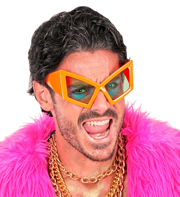 Bril oversized neon oranje close-up – brillen
