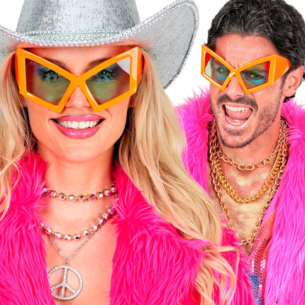 Bril oversized neon oranje detailopname – brillen