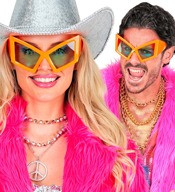 Bril oversized neon oranje detailopname – brillen