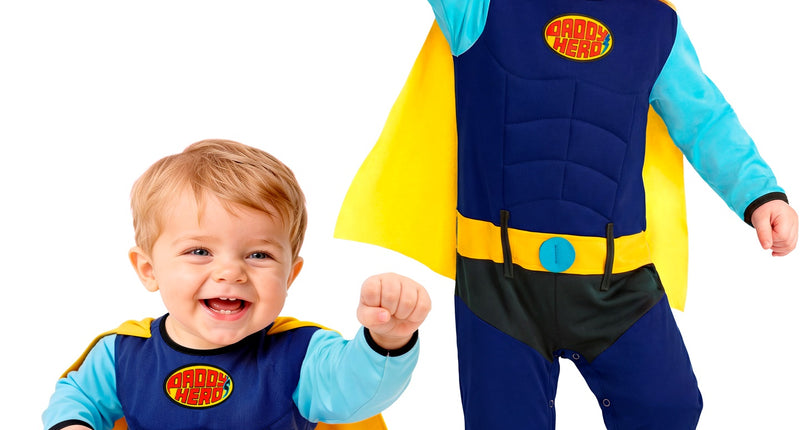 Super baby jumpsuit met cape voor jongens vooraanzicht – kostuums