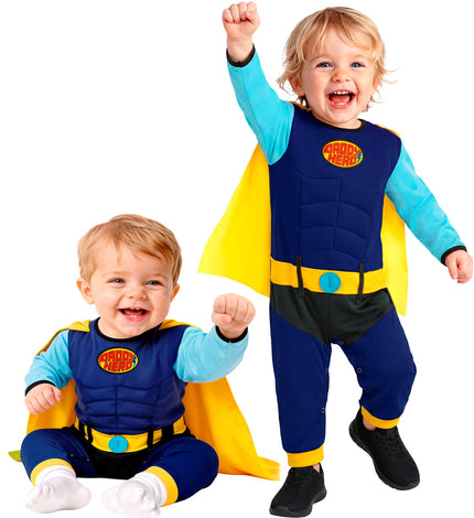 Super baby jumpsuit met cape voor jongens vooraanzicht – kostuums