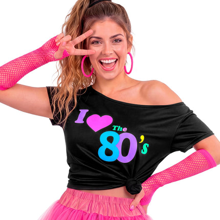 Disco shirt 80s neon dames detail - fel neon jaren 80 discoshirt fitness
