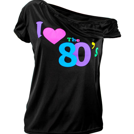 Neon discoshirt dames jaren 80 close-up - fel eighties disco party shirt