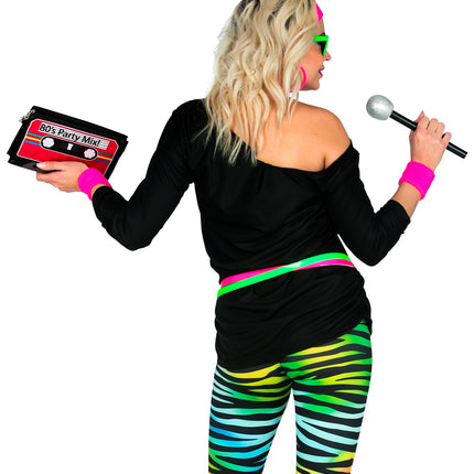 Neon lippenstift discoshirt dames close-up - jaren 80 disco party shirt