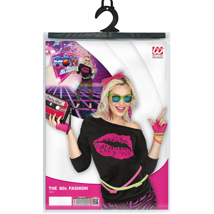 Disco shirt dames lippenstift achterkant - neon jaren 80 discoshirt eighties
