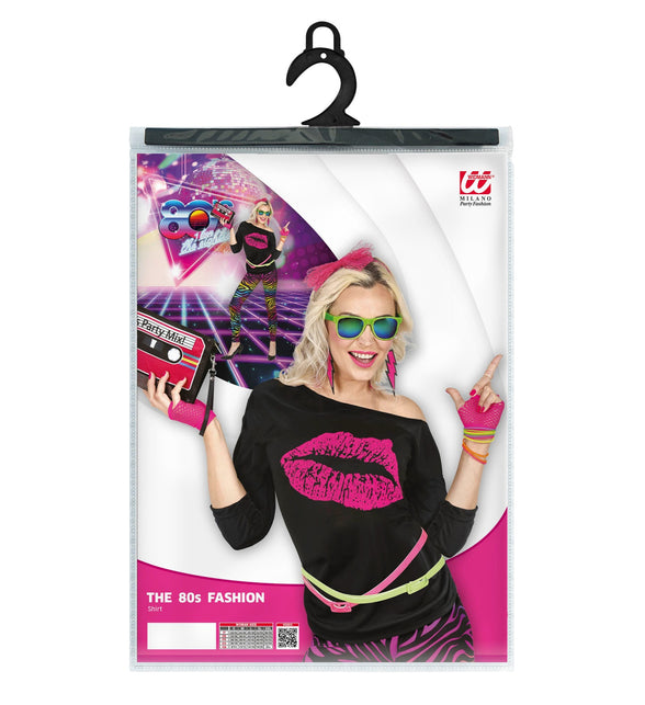 Disco shirt dames lippenstift achterkant - neon jaren 80 discoshirt eighties