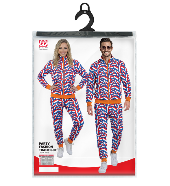 Trainingspak Holland jas en broek set in verpakking met maattabel S tot XXL