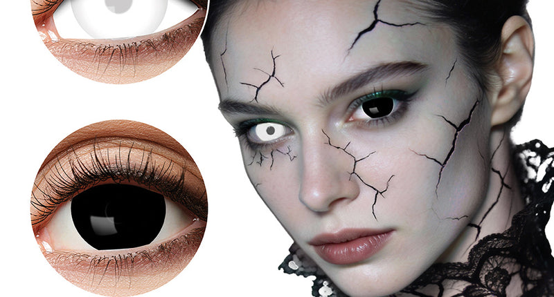 Paar contactlenzen Mini sclera Eclipse zwart wit Halloween