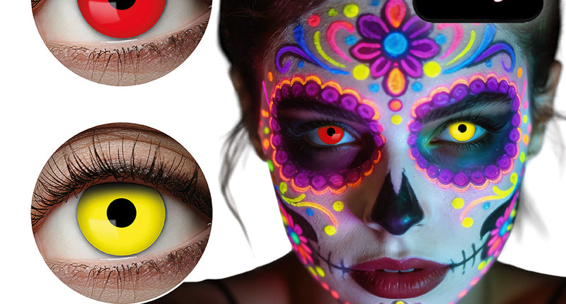 Paar contactlenzen UV Burst rood geel neon festival