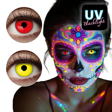 Paar contactlenzen UV Burst rood geel neon festival