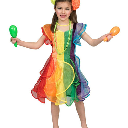 Regenboog jurkje voor kinderen zijaanzicht – verkleedkleding