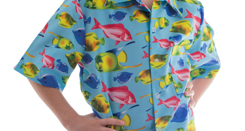 Hawaii shirt Daan met vis print kinderen vooraanzicht – carnavalskostuum