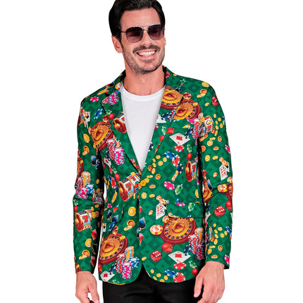 Casino colbert jack heren - feestjasje met kaartspelprint voor casino en poker thema