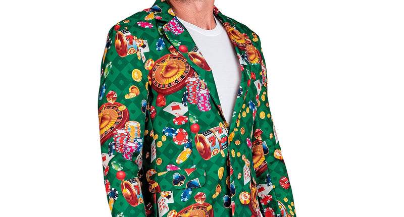 Heren casino colbert met poker print - Las Vegas verkleedjasje foute party