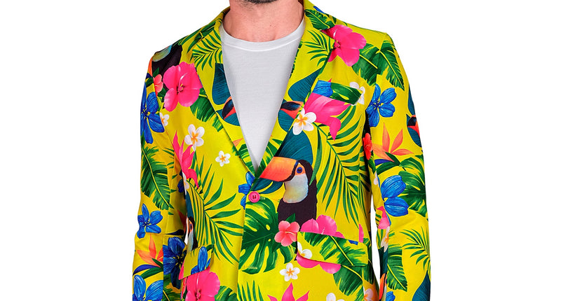 Tropicana toekan colbert heren - tropisch jasje met toekanprint voor beach party