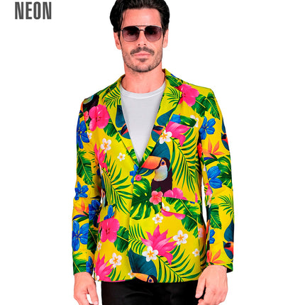 Toekan colbert tropicana heren - kleurrijk tropisch jasje voor neon party