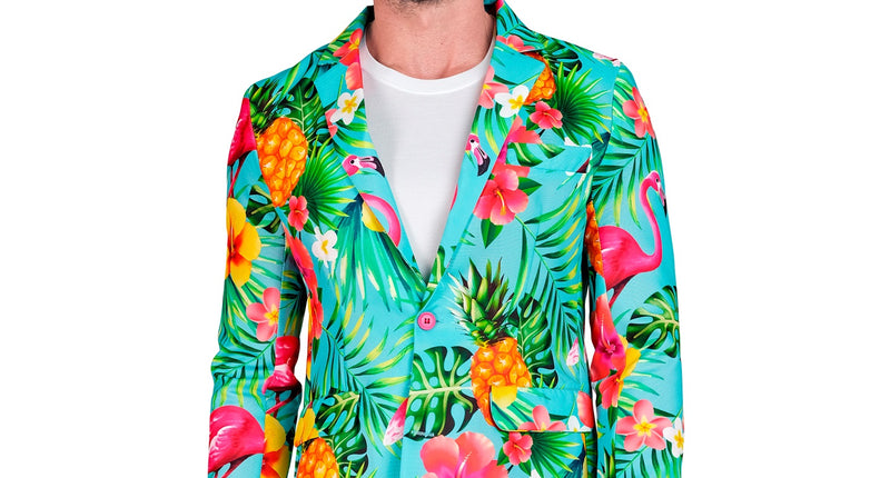 Heren colbert met neon flamingoprint - tropisch verkleedjasje voor neon party