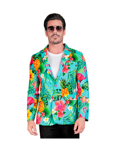 Heren colbert met neon flamingoprint - tropisch verkleedjasje voor neon party