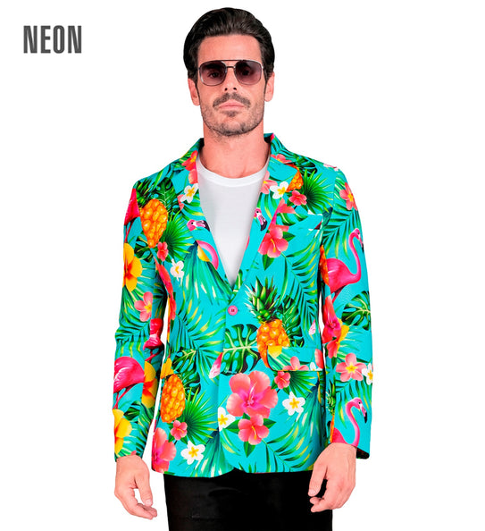 Neon flamingo colbert Floor heren - kleurrijk hawaii jasje voor foute party en beach party