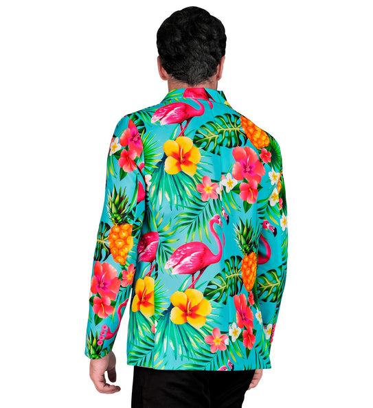 Colbert neon flamingo gedragen - tropisch festival jasje heren foute party