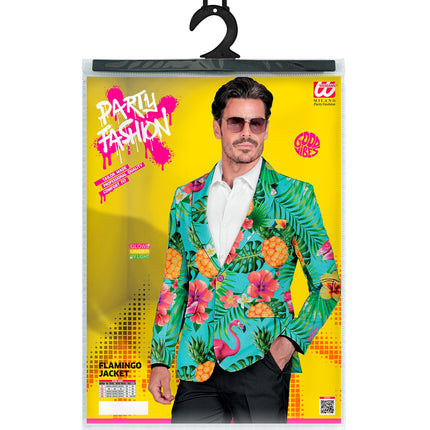 Neon flamingo colbert Floor achterkant - hawaii verkleedjasje heren neon party