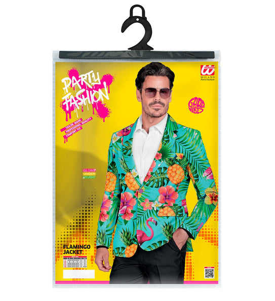 Neon flamingo colbert Floor achterkant - hawaii verkleedjasje heren neon party