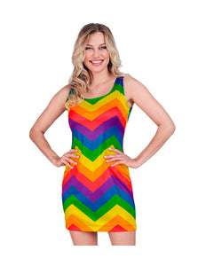 Regenboog jurk Ella dames - korte verkleedjurk met regenboogprint voor Pride en foute party