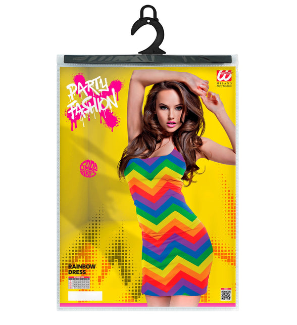 Regenboog jurk Ella achteraanzicht - regenboog verkleedjurk dames voor pride party