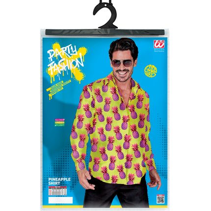 Neon ananas blouse Ankie achterkant - hawaii verkleedshirt heren neon party