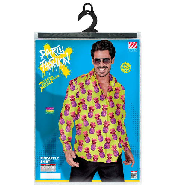 Neon ananas blouse Ankie achterkant - hawaii verkleedshirt heren neon party