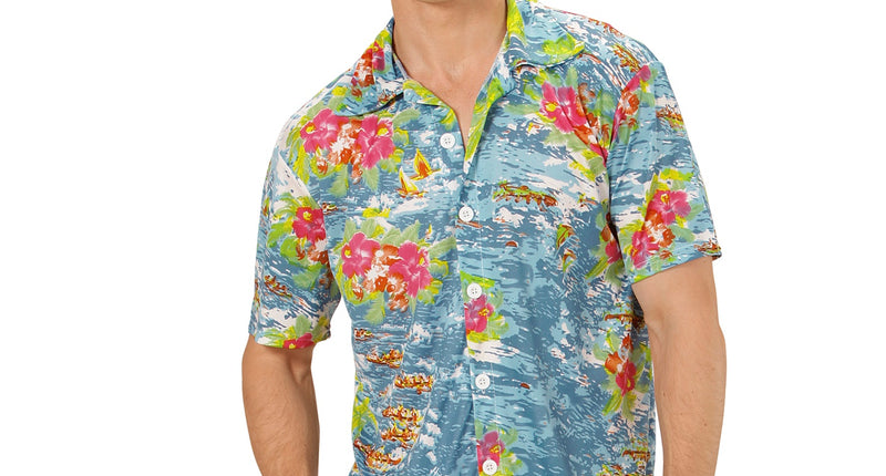 Hawaii shirt lichtblauw - lichtblauw aloha hemd met print voor beach party