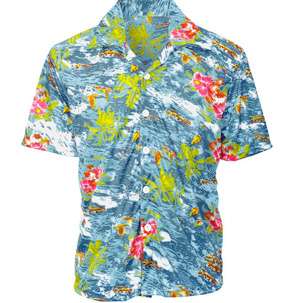 Lichtblauw Hawaii shirt detail - tropische aloha blouse beach party