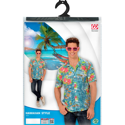 Hawaii shirt lichtblauw achterkant - lichtblauw aloha hemd tropisch