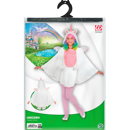 Eenhoorn poncho met muts kinderen achterkant - unicorn cape dierenkostuum
