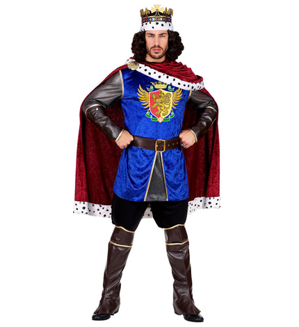 Koning kostuum Balthasar met cape en kroon, koninklijke verkleedset heren vooraanzicht