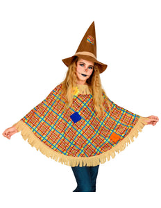 Vogelverschrikker poncho kind - bruine vogelverschrikker cape met hoed voor kinderen