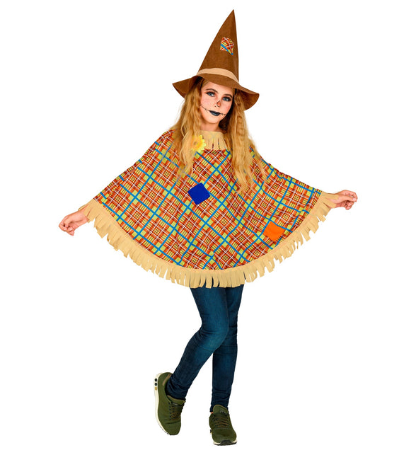 Vogelverschrikker poncho kinderen gedragen - bruine cape met hoed scarecrow