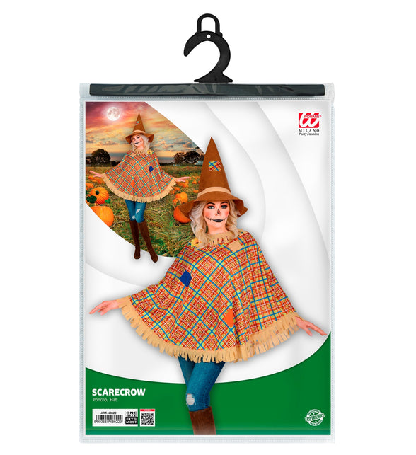 Vogelverschrikker poncho achterkant - bruine vogelverschrikker cape met hoed