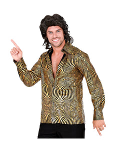 Disco shirt jaren 70 goud heren - gouden glitter discoshirt met golvenprint