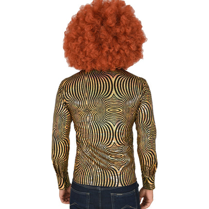 Disco shirt goud heren close-up - gouden glitter golven shirt foute party