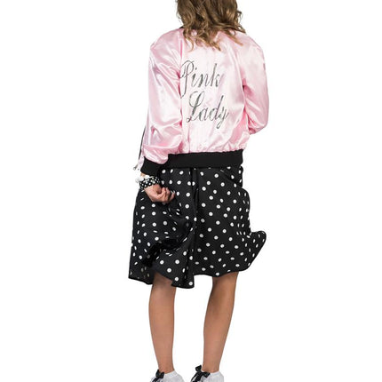 Roze Grease jasje Pink lady zijaanzicht – verkleedkleding