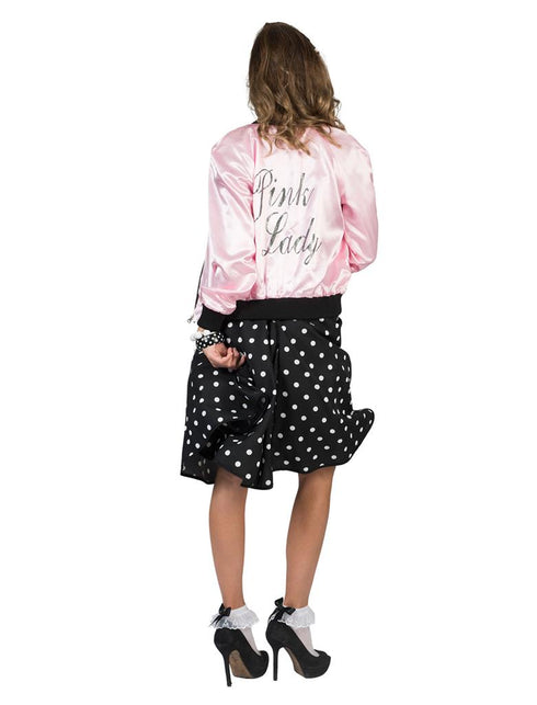 Roze Grease jasje Pink lady zijaanzicht – verkleedkleding